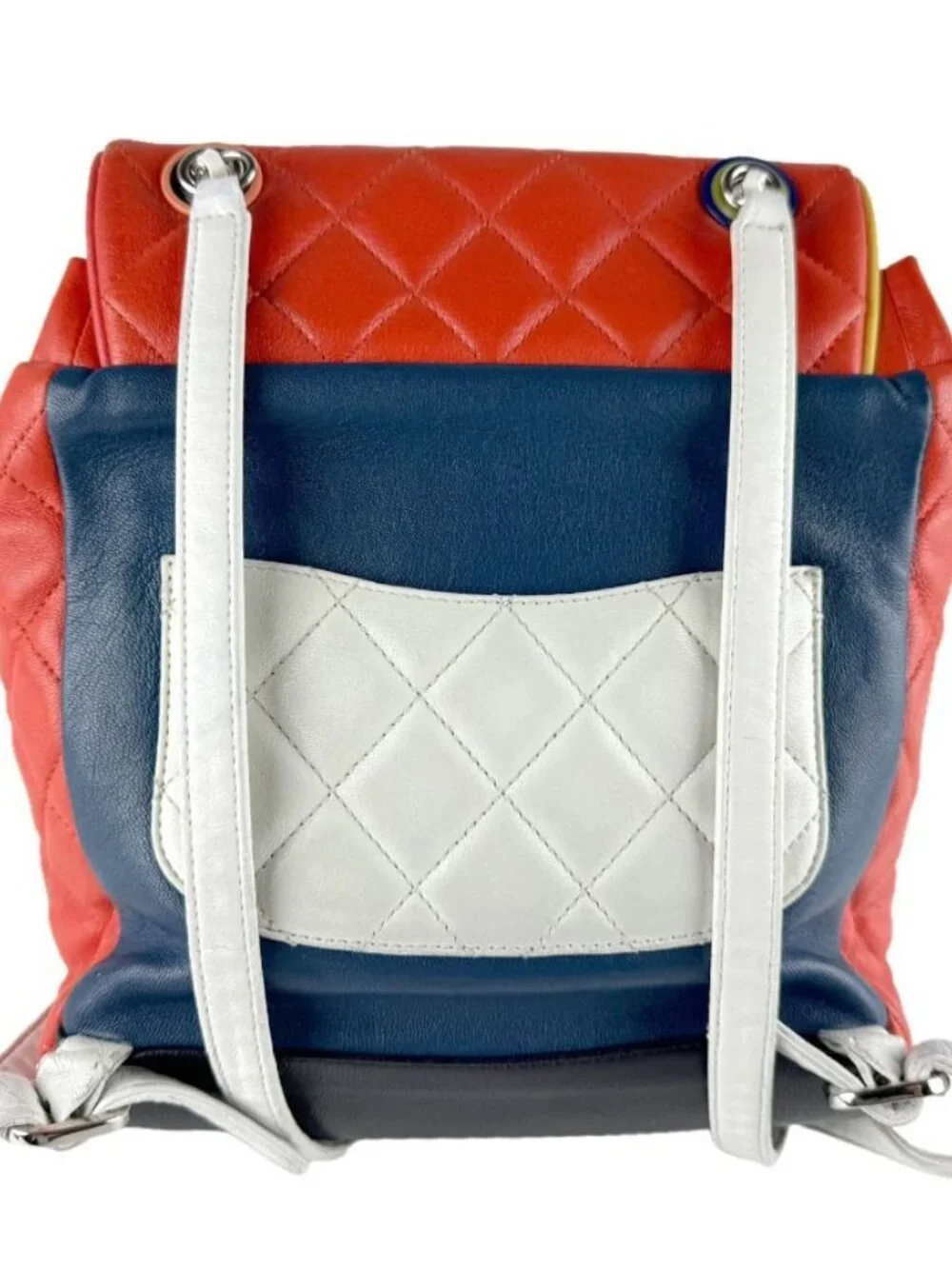 CHANEL Backpack Orange/Navy/White/Black/Silver Lambskin/Metal